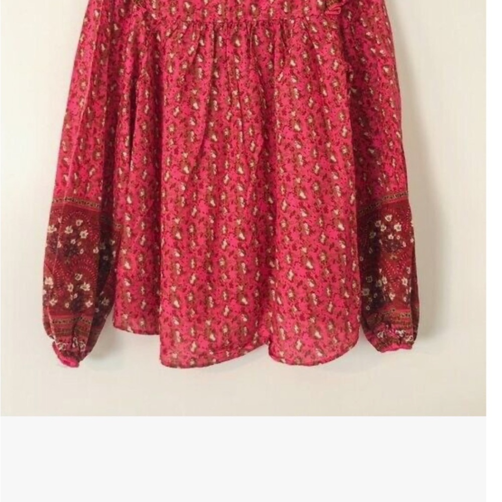 Red Patterned Long Sleeve Blouse - Picture 2 of 4